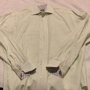 Thomas Dean Green and Purple Trim Men’s Button-Down Shirt